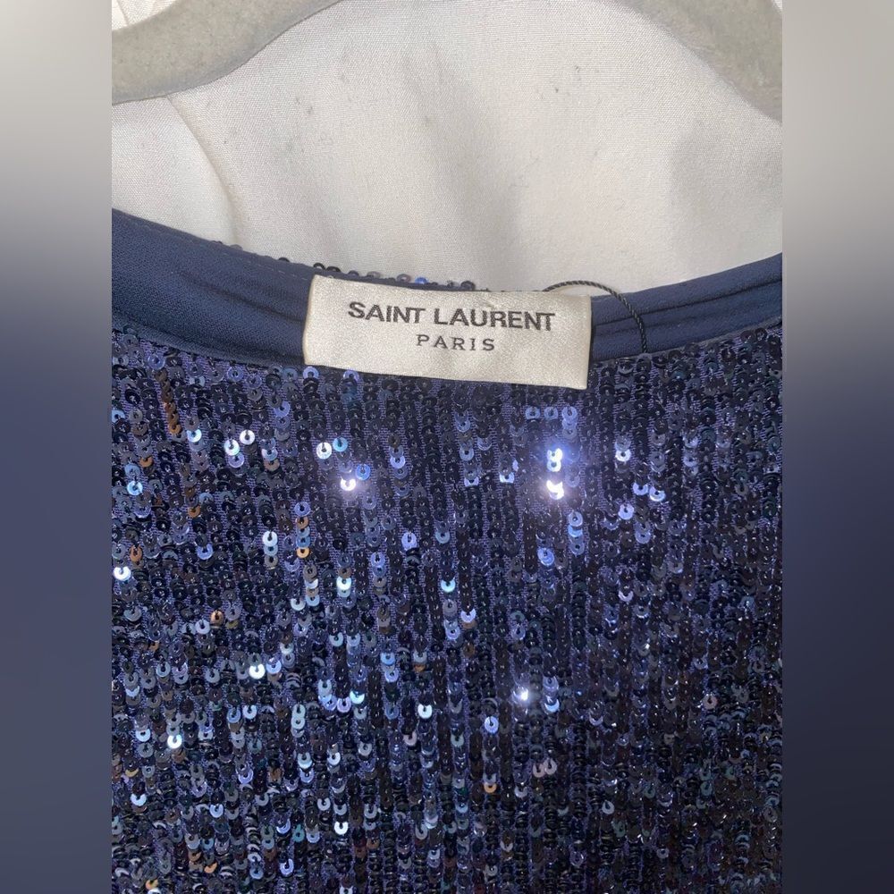 Saint Laurent Navy Blue Sequined Long Sleeve Mini Dress Size XS $ 1390.00 - Picture 8 of 11